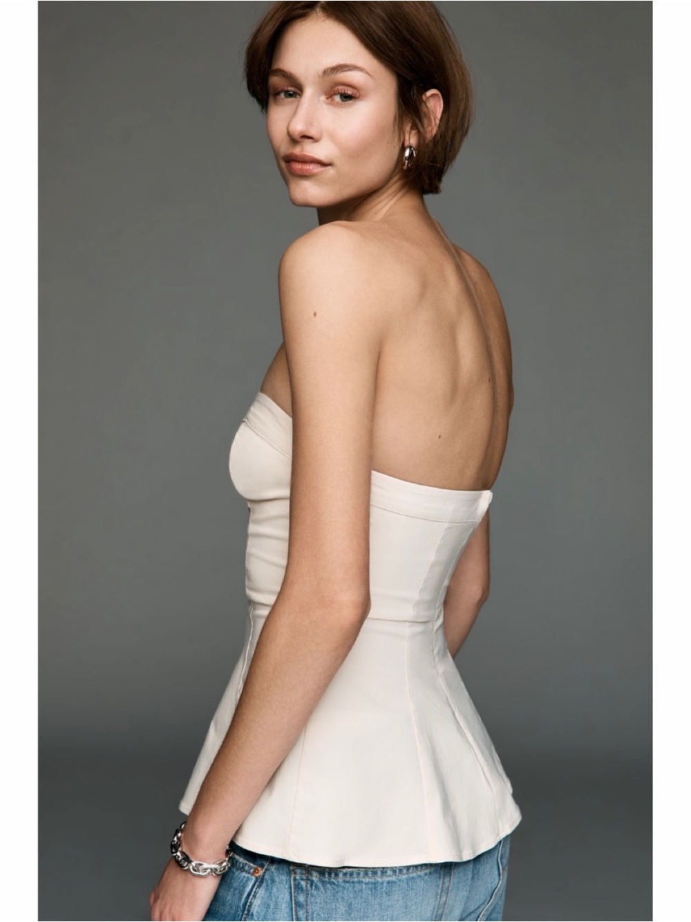 NEW Anthropologie Maeve Fit-and-Flare Ivory White Strapless Top Blouse Medium - Picture 4 of 4